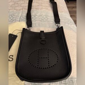 H logo Black Leather Crossbody Bag
